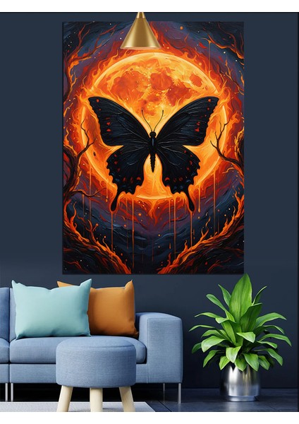 Alevli Güneş ve Karanlık Kelebek Dekoratif Kanvas - Mdf Ahşap Tablo fiyatları