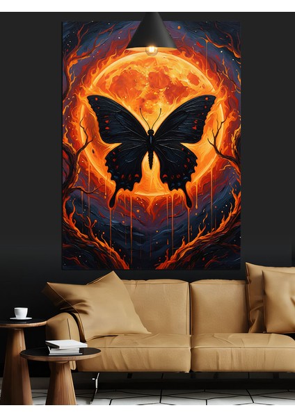 Alevli Güneş ve Karanlık Kelebek Dekoratif Kanvas - Mdf Ahşap Tablo modelleri