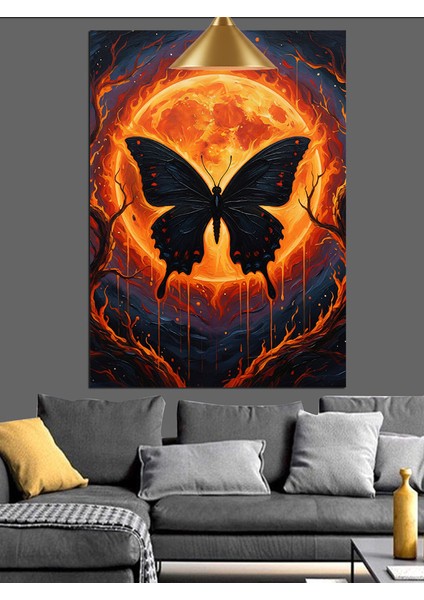 Alevli Güneş ve Karanlık Kelebek Dekoratif Kanvas - Mdf Ahşap Tablo fırsatları