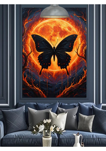 Alevli Güneş ve Karanlık Kelebek Dekoratif Kanvas - Mdf Ahşap Tablo indirimleri