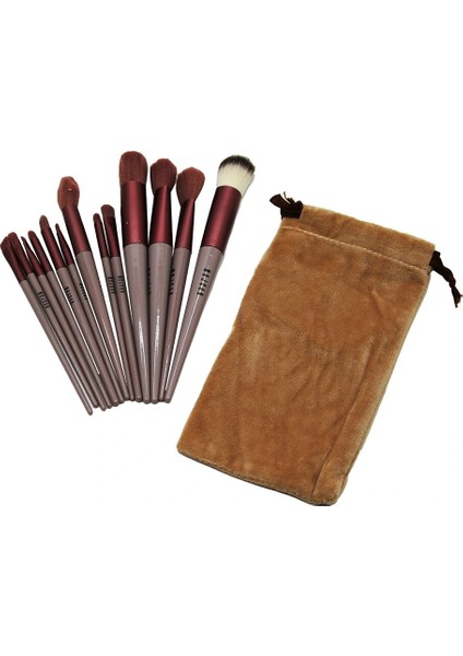 13PCS EFLATUN KADİFE TORBALI MAKYAJ FIRÇA SET (4887)