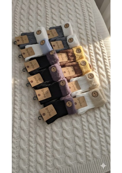 Bambu - Pamuk Katlamalı Kadın Soket Çorabı; Dikişsiz; Kışlık ; 36-40 Numara; Asorti 12'li Kutu modelleri