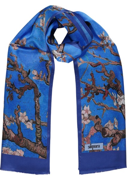 %100 Ipek Şal Fular (27X135 Cm)-Vincent Van Gogh (Badem Ağacı Saks Mavi)