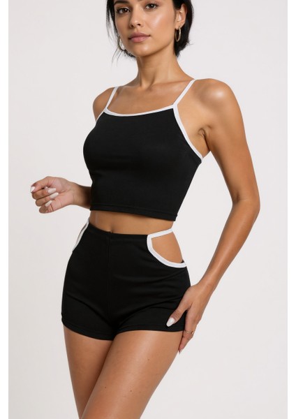 Kadın Siyah Beyaz Şortlu Cut-Out Detaylı Gecelik Takımı – Modern, Konforlu ve Günlük Kombinlere Uygun fiyatları