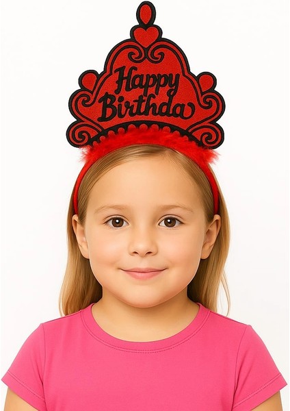 Kırmızı Happy Birthday Prenses Tacı – Doğum Günü Taç Aksesuarı
