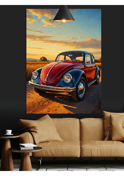 Eski Model Kırmızı Vosvos Araba Dekoratif Kanvas - Mdf Ahşap Tablo