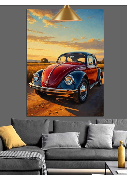 Eski Model Kırmızı Vosvos Araba Dekoratif Kanvas - Mdf Ahşap Tablo fiyatları