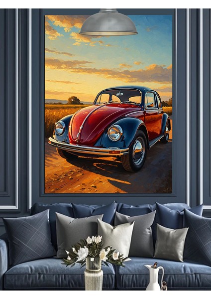 Eski Model Kırmızı Vosvos Araba Dekoratif Kanvas - Mdf Ahşap Tablo modelleri