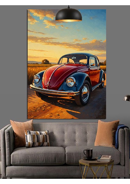 Eski Model Kırmızı Vosvos Araba Dekoratif Kanvas - Mdf Ahşap Tablo fırsatları