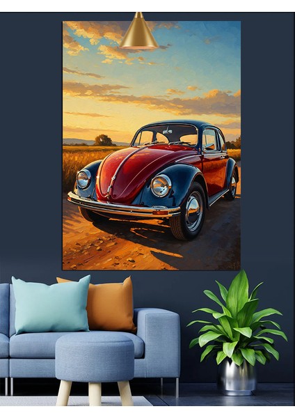 Eski Model Kırmızı Vosvos Araba Dekoratif Kanvas - Mdf Ahşap Tablo indirimleri