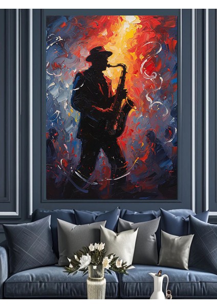 Saksafoncu ve Blues Dekoratif Kanvas - Mdf Ahşap Tablo