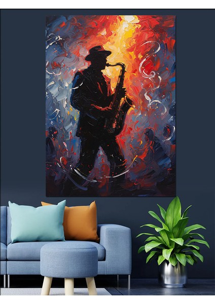 Saksafoncu ve Blues Dekoratif Kanvas - Mdf Ahşap Tablo fiyatları