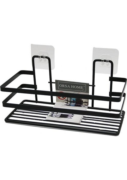 Yapışkanlı Askılı Çok Amaçlı Siyah Kare Banyo Raf (4887)