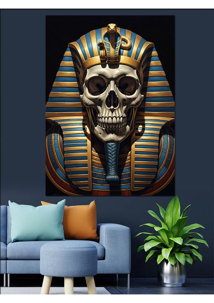 Mısır Firavunu Altın Kafatası Dekoratif Kanvas - Mdf Ahşap Tablo