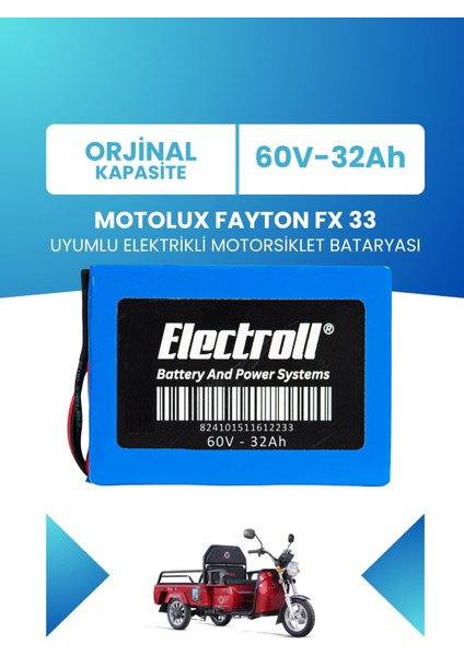 Motolux Fayton Fx 33 Uyumlu Batarya Lifepo4 60V 32AH Elektrikli Motorsiklet Bataryası