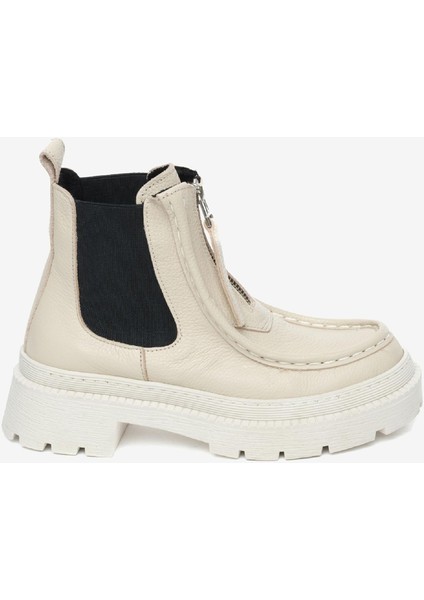 Kadın Beyaz Siyah Hakiki Deri Chelsea Bot 4K2TB72172