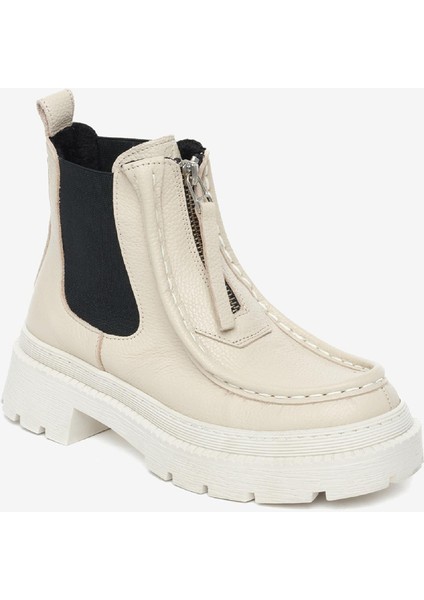 Kadın Beyaz Siyah Hakiki Deri Chelsea Bot 4K2TB72172