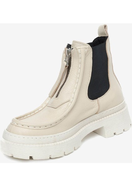 Kadın Beyaz Siyah Hakiki Deri Chelsea Bot 4K2TB72172