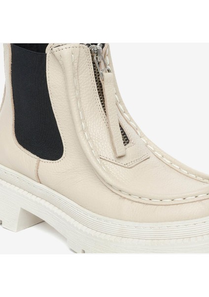 Kadın Beyaz Siyah Hakiki Deri Chelsea Bot 4K2TB72172