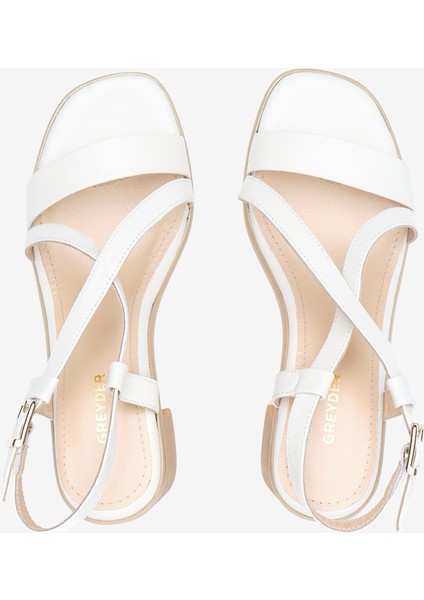 Kadın Kırık Beyaz Hakiki Deri Topuklu Sandalet 5Y2WS59247