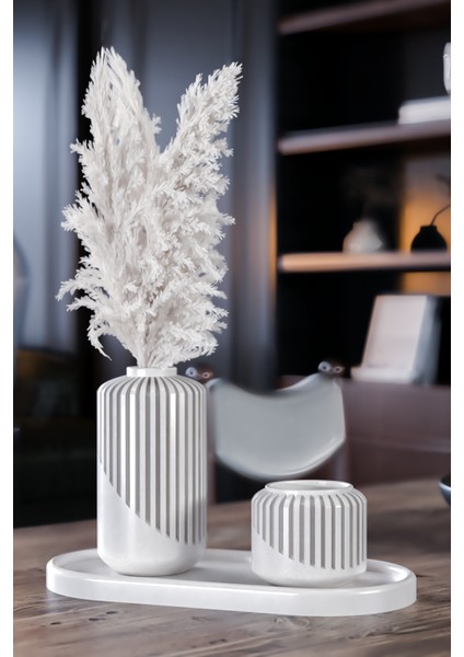 Snow Collection - Dekoratif 2'li Set - Tüylük & Mumluk modelleri