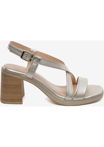 Kadın Altın Hakiki Deri Topuklu Sandalet 5Y2WS59247