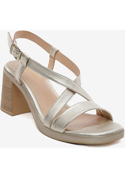 Kadın Altın Hakiki Deri Topuklu Sandalet 5Y2WS59247