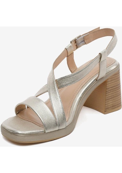 Kadın Altın Hakiki Deri Topuklu Sandalet 5Y2WS59247