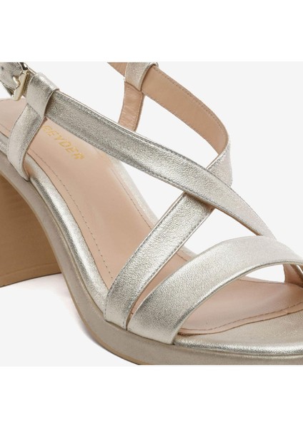 Kadın Altın Hakiki Deri Topuklu Sandalet 5Y2WS59247