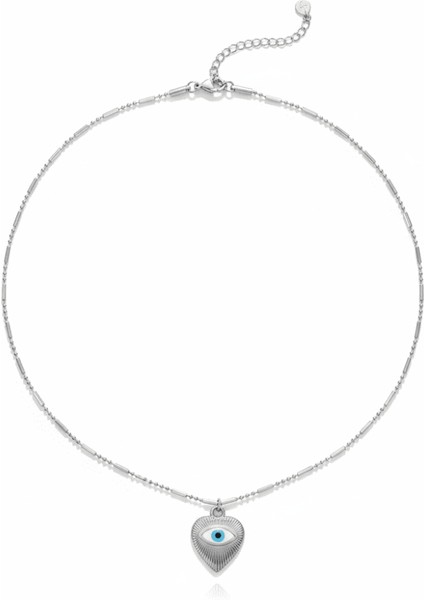 Kadın Çelik Kolye - Kalp Tasarım - Göz Detaylı - Gümüş Renk indirimleri