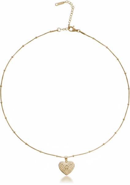 Kadın Çelik Kolye - Kalp Tasarım - Toplu Snake Zincirli - Inci Taşlı - Altın Renk indirimleri