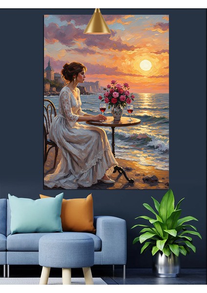 Sahildeki Güzel Gün Batımı Kadın Dekoratif Kanvas - Mdf Ahşap Tablo fiyatları