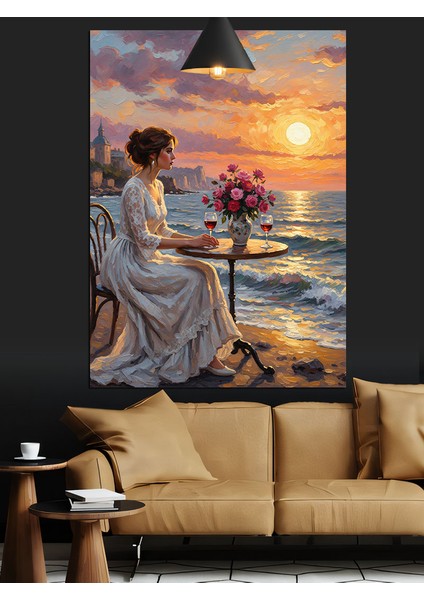 Sahildeki Güzel Gün Batımı Kadın Dekoratif Kanvas - Mdf Ahşap Tablo modelleri