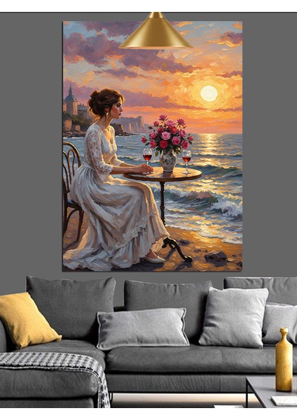 Sahildeki Güzel Gün Batımı Kadın Dekoratif Kanvas - Mdf Ahşap Tablo fırsatları