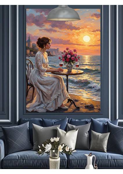 Sahildeki Güzel Gün Batımı Kadın Dekoratif Kanvas - Mdf Ahşap Tablo indirimleri