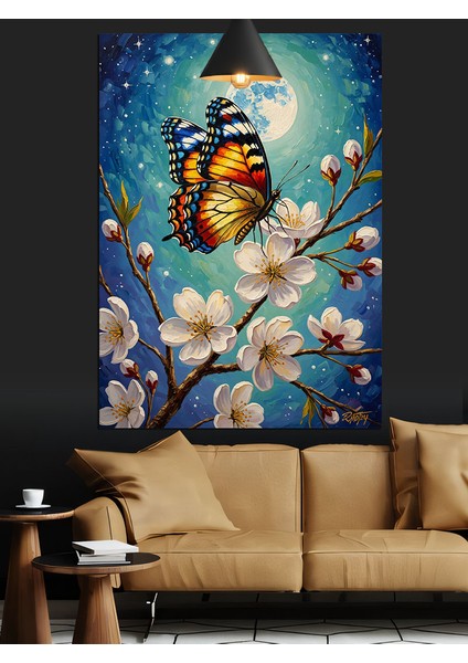 Kelebek Kanatları ve Çiçekli Dal Dekoratif Kanvas - Mdf Ahşap Tablo fiyatları