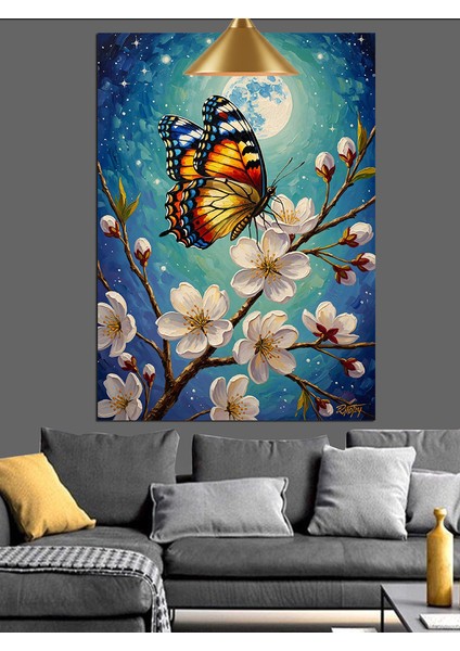 Kelebek Kanatları ve Çiçekli Dal Dekoratif Kanvas - Mdf Ahşap Tablo modelleri