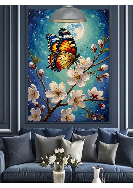 Kelebek Kanatları ve Çiçekli Dal Dekoratif Kanvas - Mdf Ahşap Tablo fırsatları