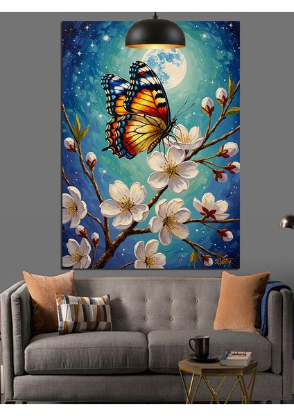 Kelebek Kanatları ve Çiçekli Dal Dekoratif Kanvas - Mdf Ahşap Tablo indirimleri