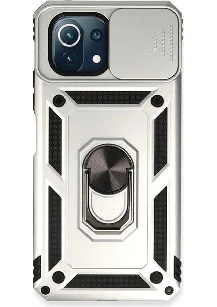 Xiaomi Mi 11 Lite Kılıf Pars Lens Yüzüklü Silikon - Gümüş (K95)