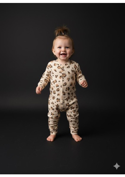 Sevimli Leopar Desenli Ribanalı Kız Bebek Tulumu Rahat ve Şık Bebek Giyimi Pamuklu Bebek Tulumu