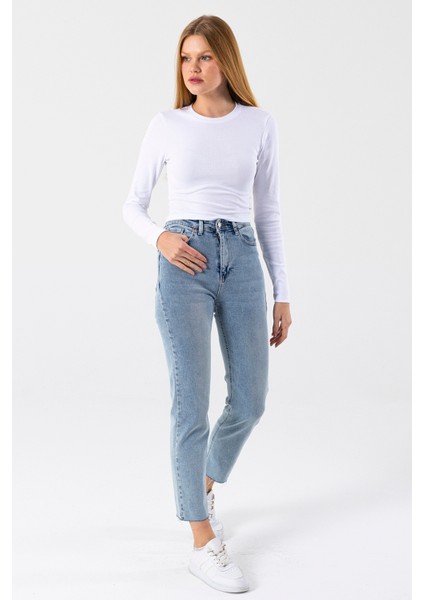 Kadın Normal Bel Mom Fit Jean Buz Mavi - 2602 fiyatları