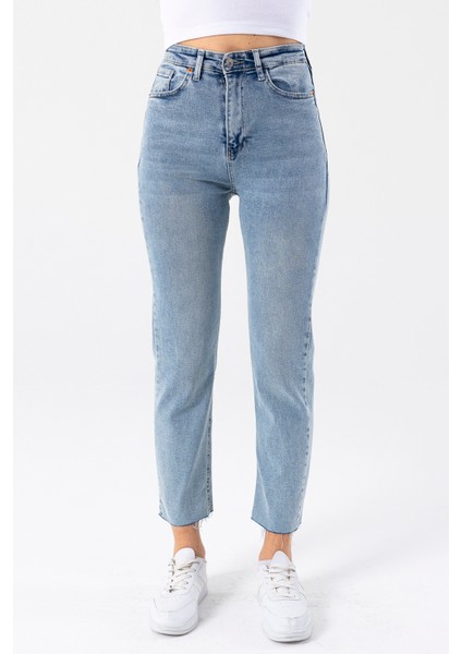Kadın Normal Bel Mom Fit Jean Buz Mavi - 2602 modelleri