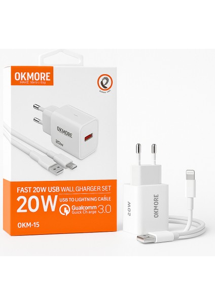20W Hızlı Şarj Adaptörü + Lightning Kablo Seti | Qualcomm Qc 3.0 | iPhone 14 Promax / 14 / 13 / 12 / 11 / x / 8 / 7 / 6 Serisi Uyumlu Güvenli Şarj Aleti
