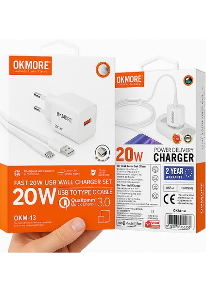 20W Hızlı Şarj Adaptörü + Lightning Kablo Seti | Qualcomm Qc 3.0 | iPhone 14 Promax / 14 / 13 / 12 / 11 / x / 8 / 7 / 6 Serisi Uyumlu Güvenli Şarj Aleti modelleri