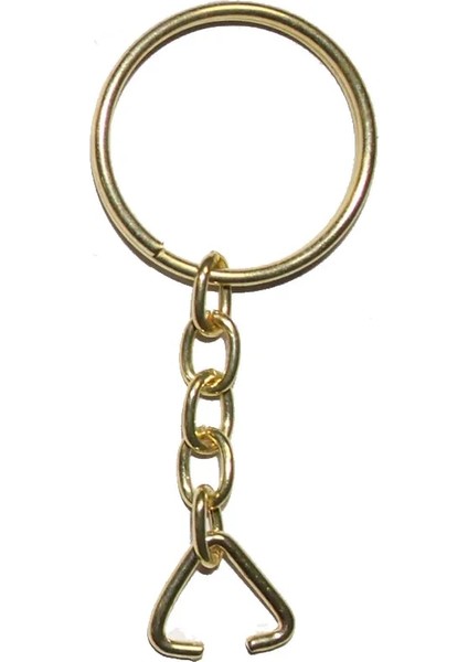 Buğz Anahtarlık Halkası, Halka + Zincir + Üçgen, 24MM, Altın, Sarı, 1000 Adet