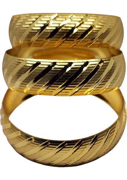 3 Adet 2 cm Genişliğinde Verevine Çizgili Model Düğün Nişan Şık Geceler 18 K Altın Kaplama Bilezik modelleri