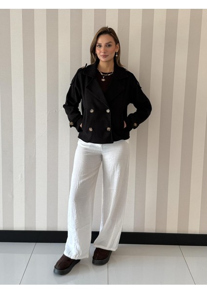 Isa Oversize Kaşe Kruvaze Kaban Ceket Kadın Mont