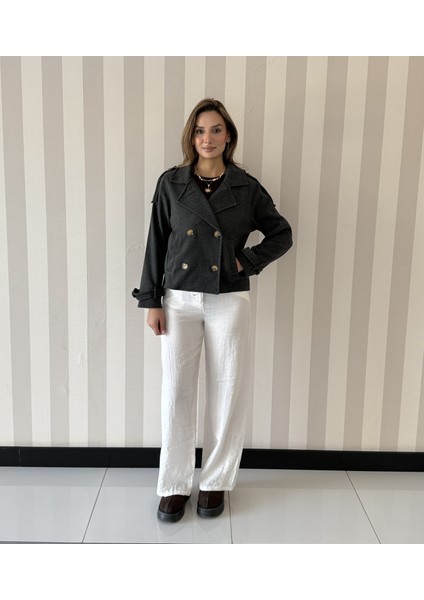 Isa Oversize Kaşe Kruvaze Kaban Ceket Kadın Mont