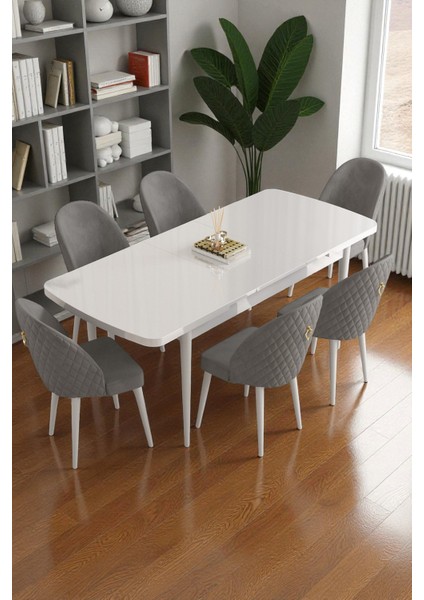 Mura Beyaz 80X132 Açılabilir Mdf Masa Yemek Odası Takımı, Mutfak Takımı 6 Adet Sandalye fiyatları